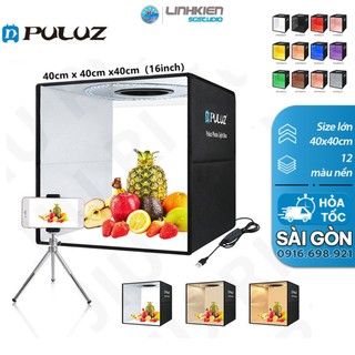 Hộp chụp hình sản phẩm 40cm x 40cm Puluz 12 MÀU NỀN tích hợp 2 đèn LED tùy chỉnh độ sáng