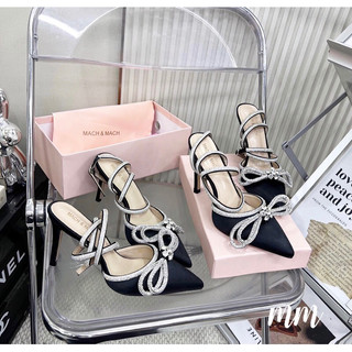 Sandal cao gót nơ đá Mach•&Mach dây quấn fullbox