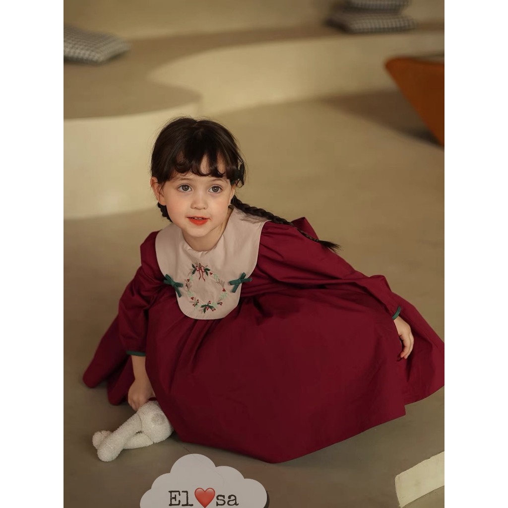 Váy bé gái thô cổ thêu hoa nhí dài tay dáng babydoll 8-30kg XHN1453
