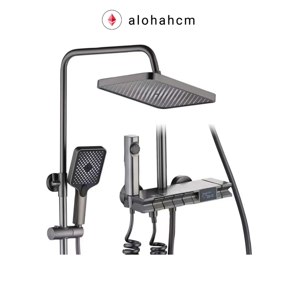 Bộ sen cây tắm đứng Kaw - 4 Chế Độ Xả Nước, Hiển Thị Nhiệt Độ, Chất Liệu Hợp Kim Inox, Bảo Hành 5 Năm