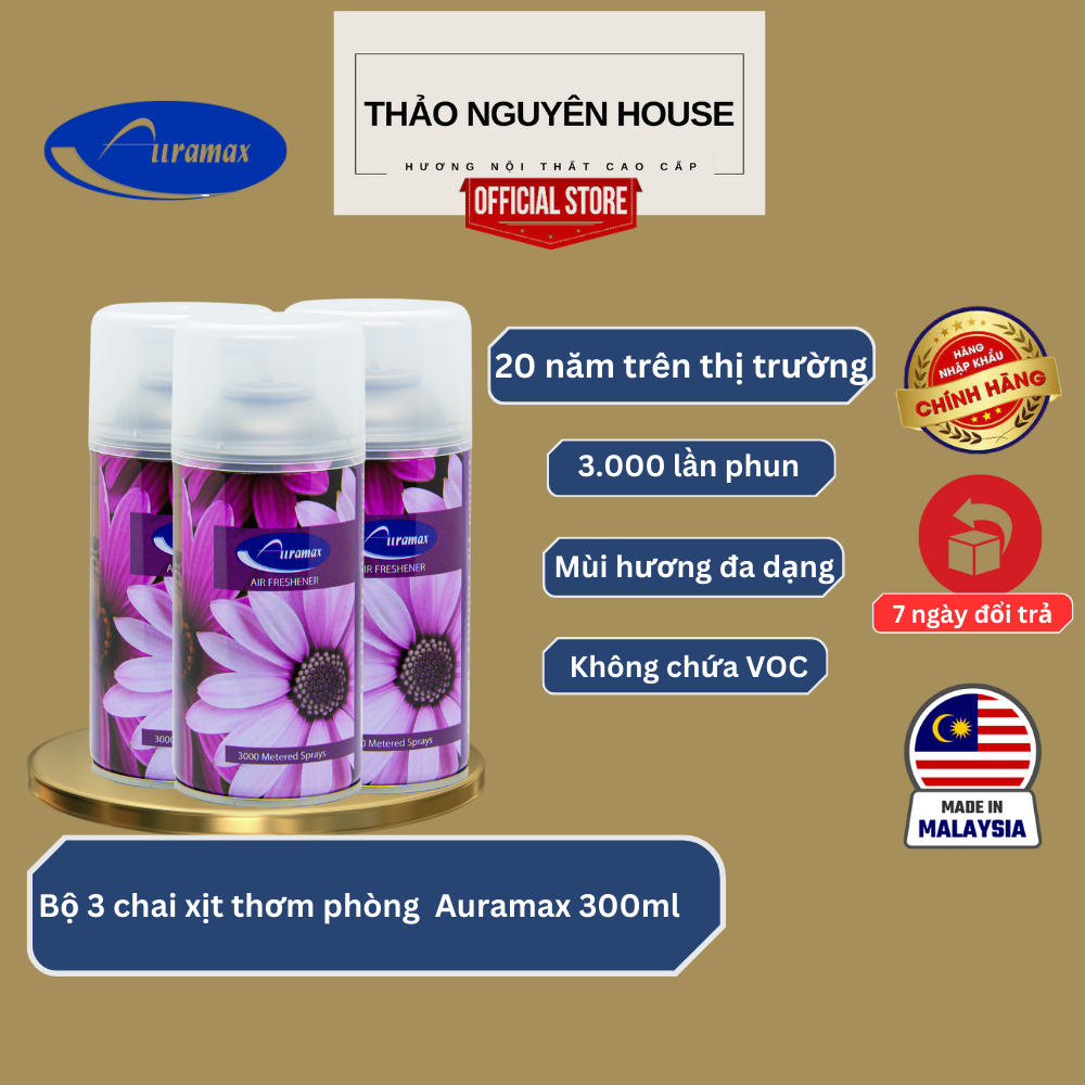 Bộ 03 chai nước hoa xịt thơm phòng Auramax 300ml