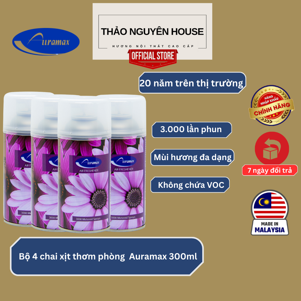 Bộ 04 chai nước hoa xịt thơm phòng Auramax 300ml