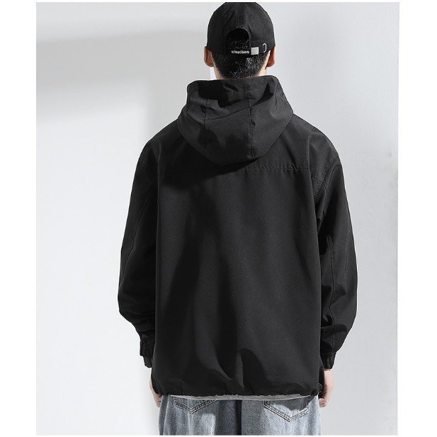 Áo khoác dù 2 lớp dày dặn có lót đen,túi có dây kéo đóng nút mũ rời phong cách thời trang nam-Aokhoacgiotron_GhiXL_P10K5