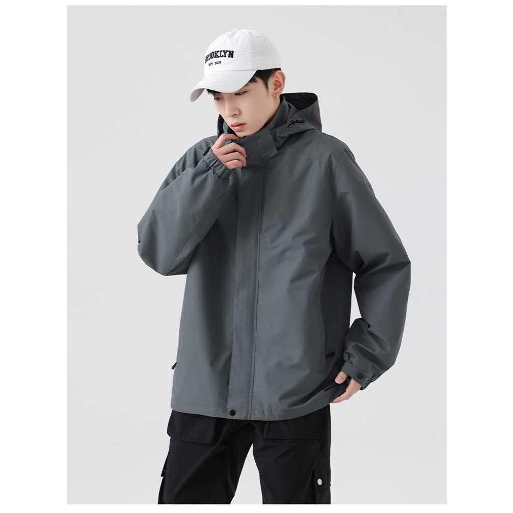 Áo khoác dù 2 lớp dày dặn có lót đen,túi có dây kéo đóng nút mũ rời phong cách thời trang nam-Aokhoacgiotron_GhiXL_P10K5