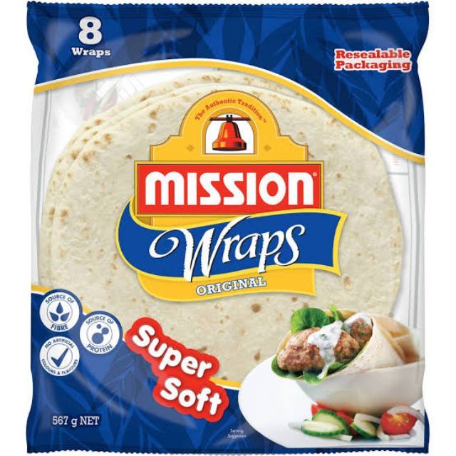 Nguyên thùng Vỏ bánh Roti Tortillas Wraps Mission 10 gói 360g