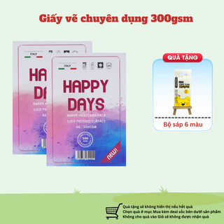 Giấy vẽ a6 happy days postcard, giấy vẽ màu nước chuyên dụng vẽ tranh định lượng 300gsm 0014-a6
