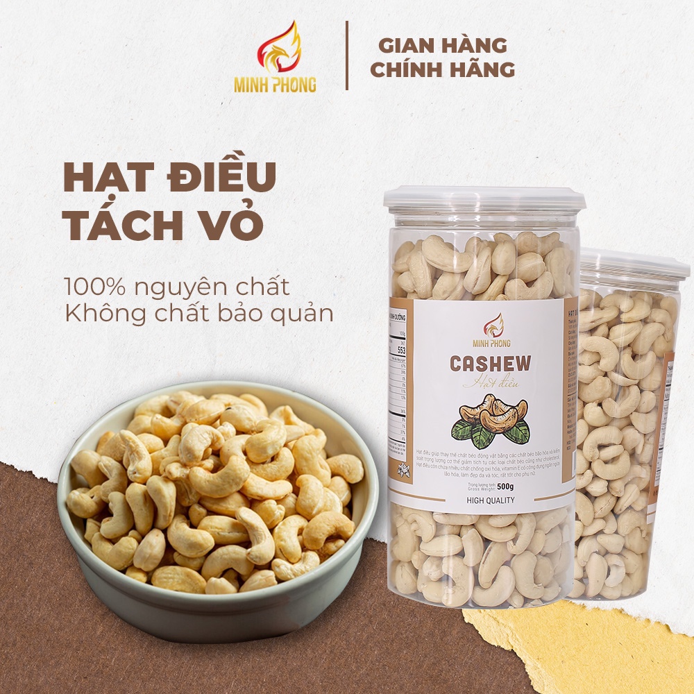 Hạt Điều nguyên vị bóc vỏ lụa sấy - Điều sấy nguyên vị Minh Phong Farm 500g