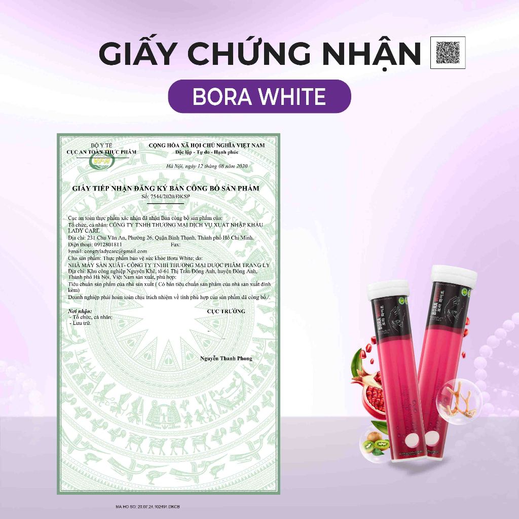 ( DATE 3-2025) Viên Sủi Trắng Da Mờ Nám BORA WHITE Công Nghệ Hàn Quốc Lọ 20 viên