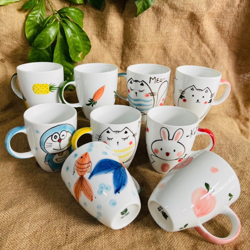 Cốc sứ có quai hình ngộ nghĩnh, cute, cốc sứ Bát Tràng, dung tích 330-350ml