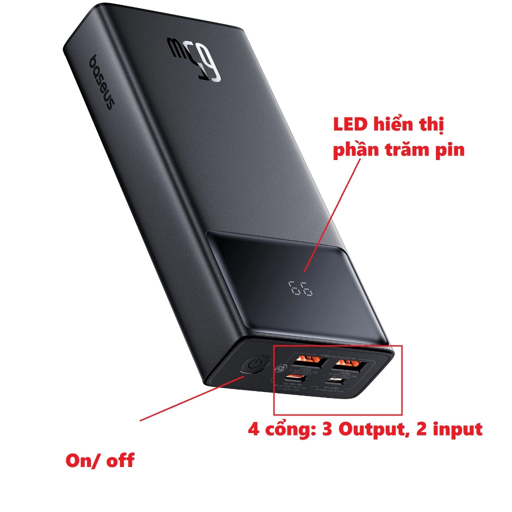 Pin dự phòng sạc nhanh 65W dung lượng 20.000mA cho laptop máy tính bảng Baseus Star lord PPXJ2065