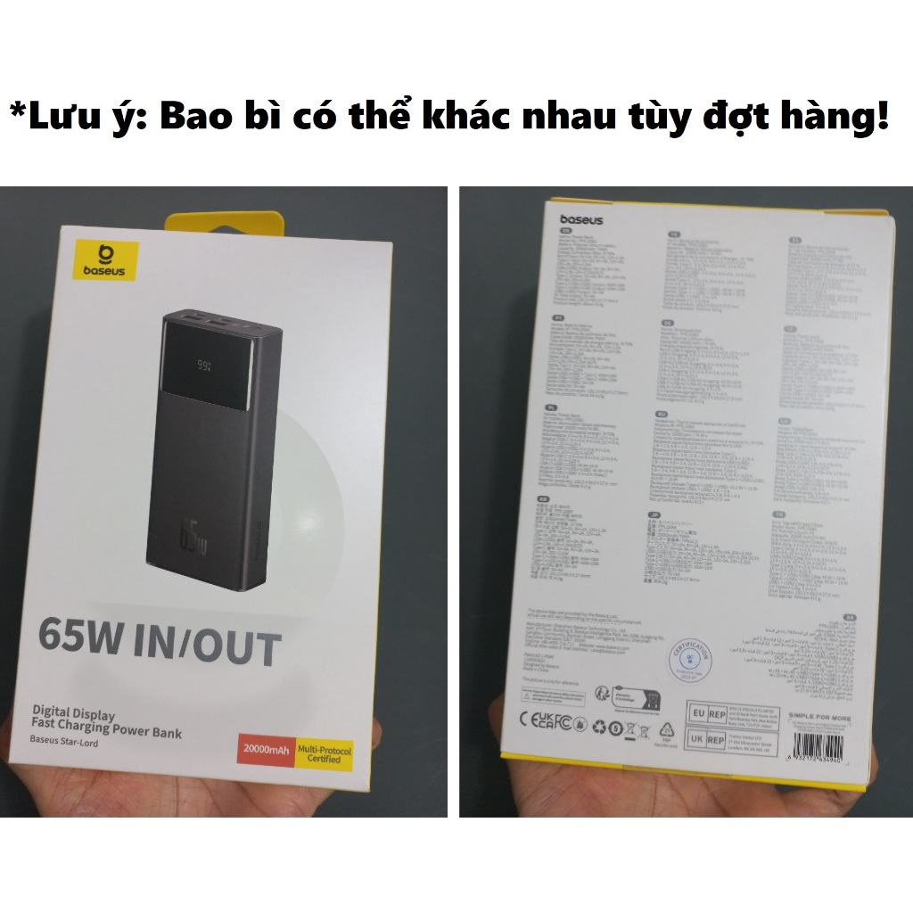 Pin dự phòng sạc nhanh 65W dung lượng 20.000mA cho laptop máy tính bảng Baseus Star lord PPXJ2065