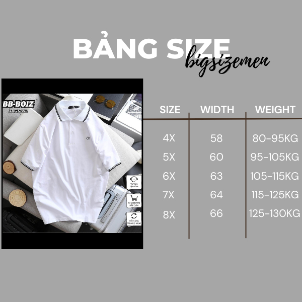 BIGSIZE - Áo thun polo BB - Boiz nam tay ngắn cotton bigsize 80 -130kg - thái thiêu BB.