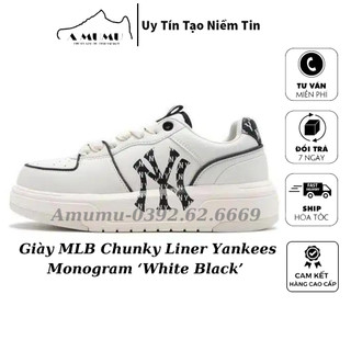 Giày MLB Chunky Liner Yankees Monogram ‘White Black’ Giày Thể Thao MLB liner chữ NY đen mẫu mới nhấ