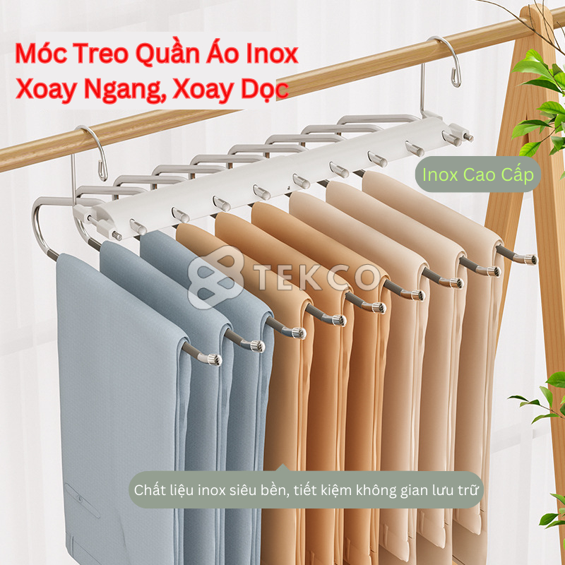 Móc Treo Quần Áo Xoay Ngang, Xoay Dọc Chất Liệu Inox Cao Cấp - Móc Treo Quần Áo 5 Thanh