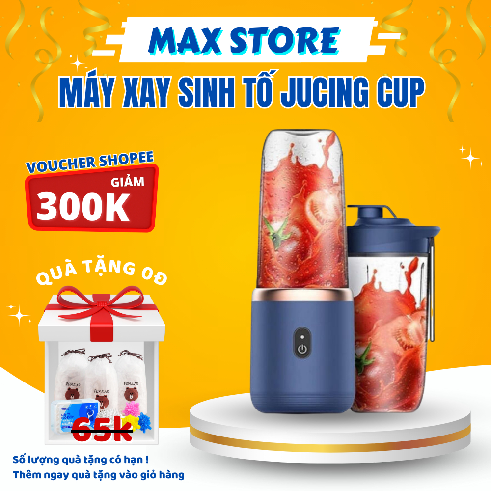 Máy Xay Sinh Tố Juicing Cup 300ML Cầm Tay 6 Lưỡi Sử Dụng Pin Sạc Cổng USB Siêu Tiện Lợi, Máy Xay Đa Năng MZ1