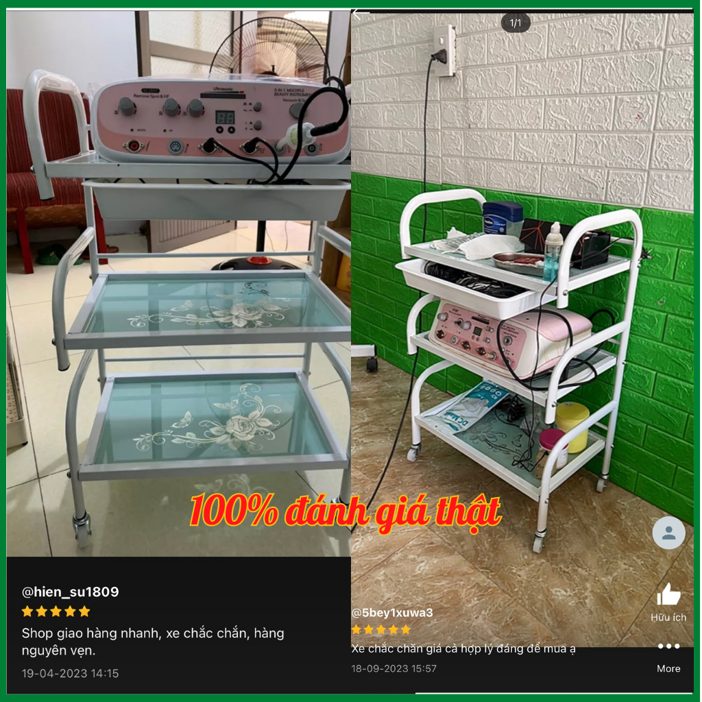 Xe đẩy kính 3 tầng dùng cho spa, tmv | Kệ kính spa 3 tầng