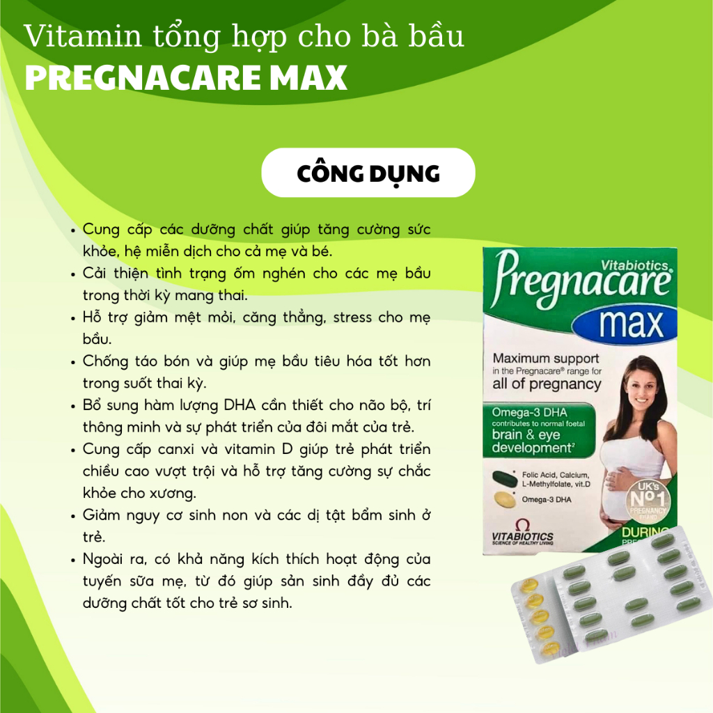 Vitamin tổng hợp cho mẹ bầu Pregnacare Max bổ sung dưỡng chất giúp mẹ khỏe mạnh, bé thông minh hộp 84 viên của Anh quốc