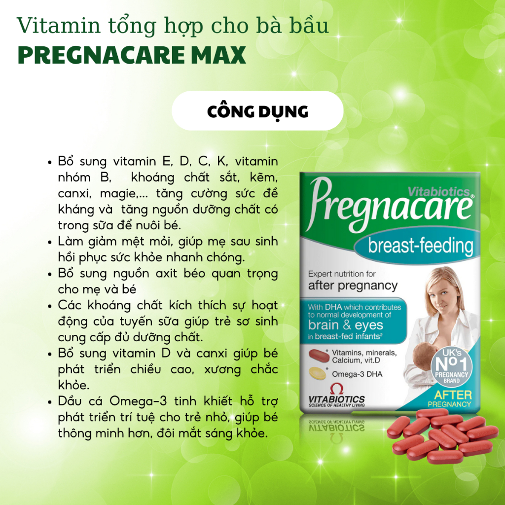 Vitamin tổng hợp Pregnacare Breast Feeding cho mẹ sau sinh giúp lợi sữa, tăng cường đề kháng hộp 84 viên của Anh quốc