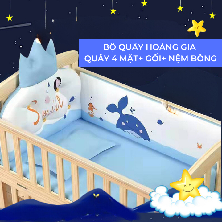 Bộ Quây Hoàng Gia Cao Cấp Gồm  Quây Nôi Em Bé kích thước 100x56 & 115x65