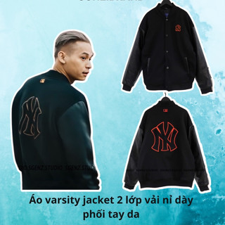 Áo Khoác Nam Nữ MLB NY Chất Dạ Phối Tay Da - Áo Bomber Bóng Chày Chất Dạ Cao Cấp Giá Rẻ