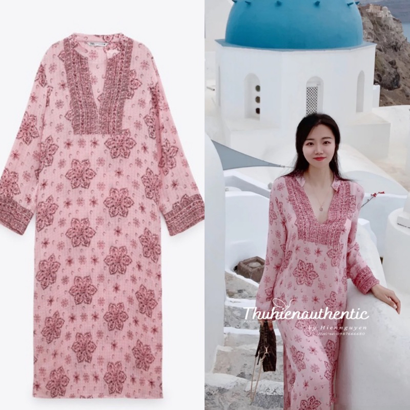 Váy sợi kim tuyến thêu hoa dáng dài màu hồng nhạt mã code: 7521/059/620 ZARA chính hãng(kèm ảnh thật)