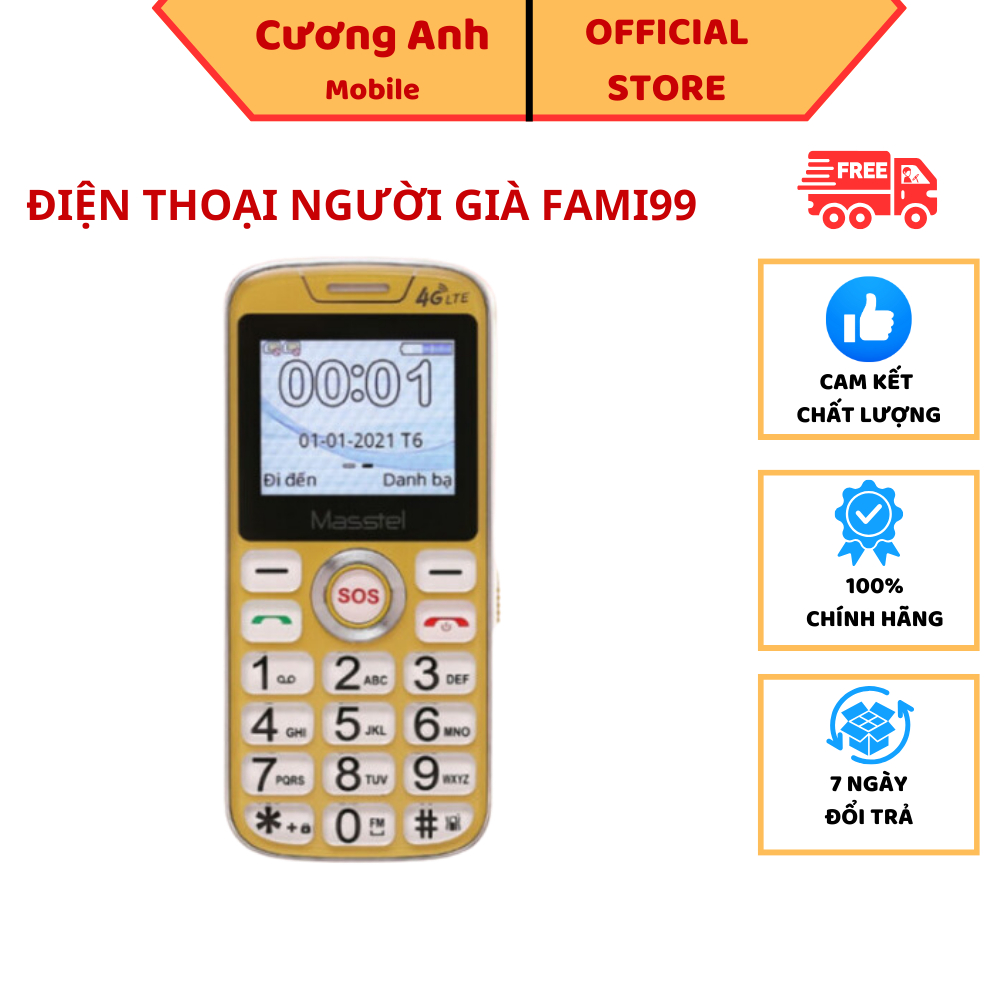 Điện thoại dành cho người già Fami 99 , đọc số, loa to , pin khủng , đèn pin siêu sáng Tặng kèm ốp