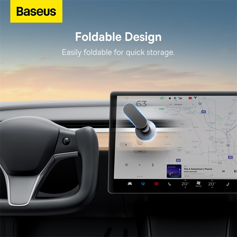 Đế Giữ Điện Thoại Ôtô Baseus T-Space Series Folding Metal Car Mount Magnetic Phone Holder Frost Silver