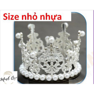 Set 5 vương miện ngọc trai bạc size nhỏ