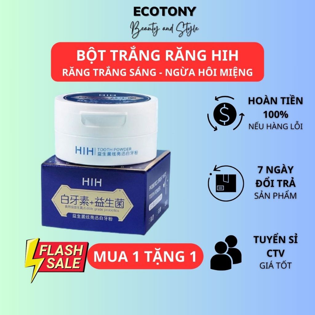 (MUA 1 TẶNG 1) Bột trắng răng Brightening HIH, khử hôi miệng, hộp 50g