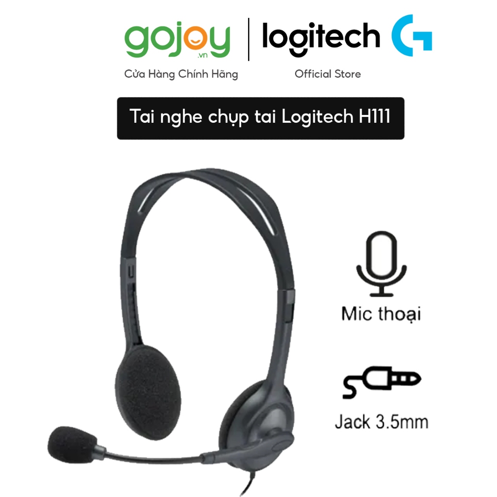 Tai nghe chụp tai Logitech H111 - Mic khử giảm tiếng ồn, âm thanh nổi, 1 jack cắm