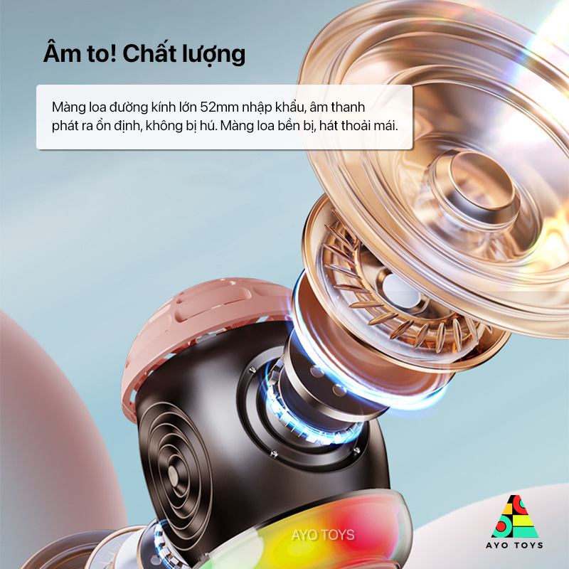 Micro hát karaoke kiêm loa bluetooth - Micro karaoke không dây có đèn LED RGB, âm to chất lượng, pin trâu sử dụng 12h