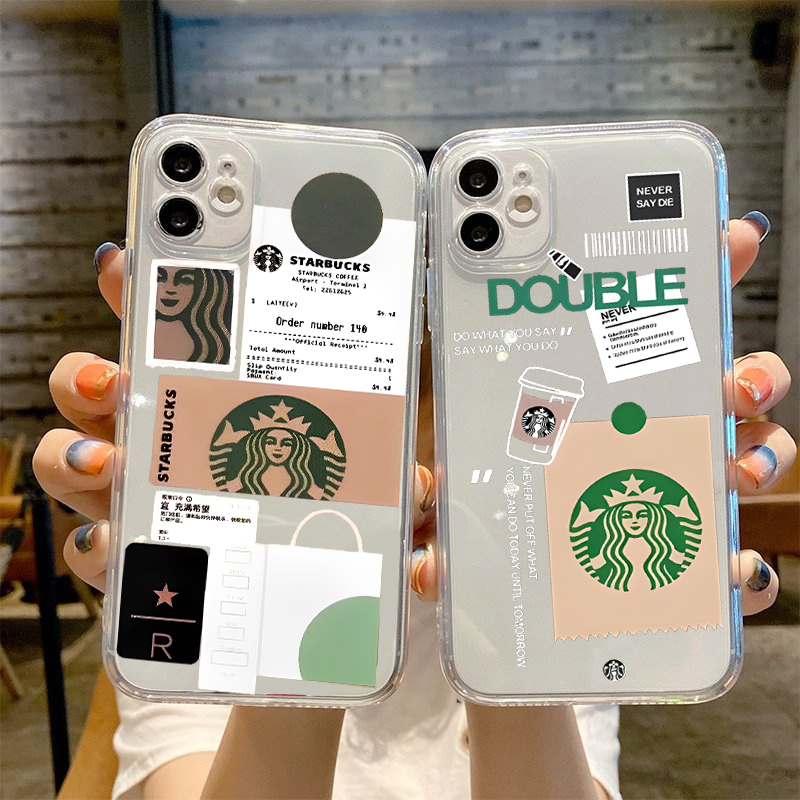 Ốp iphone Họa Tiết Starbucks Trong Suốt silicon dẻo vuông BVC Cho IPhone 15 14 12 13 11 Pro Max 6 6S 7 8 Plus X XS XR