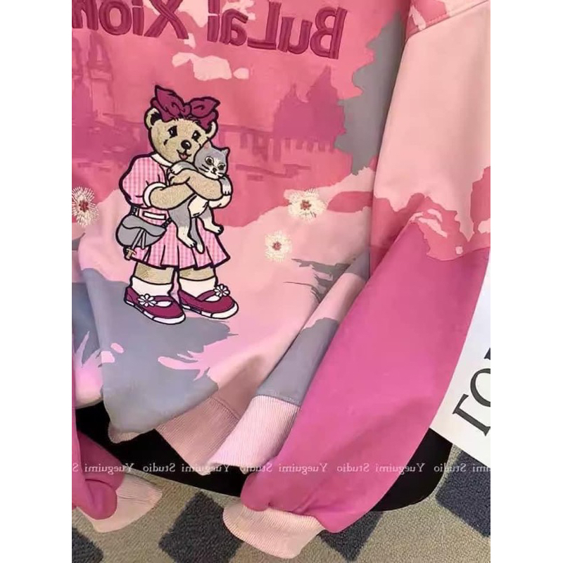 Áo nỉ hồng trẻ trung, năng động hàng nội địa Trung