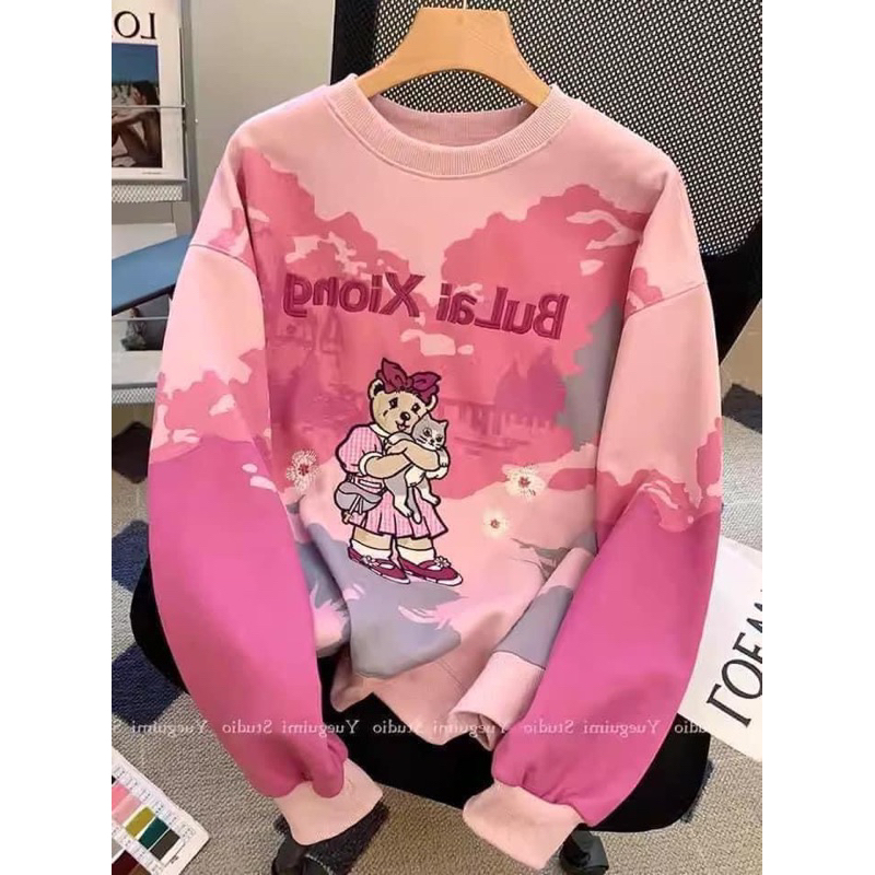 Áo nỉ hồng trẻ trung, năng động hàng nội địa Trung