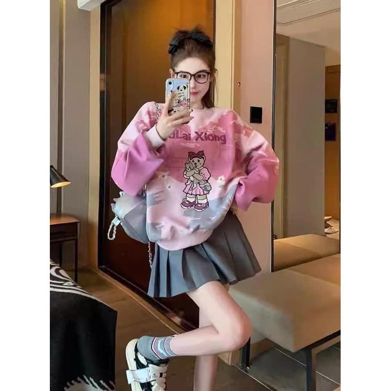 Áo nỉ hồng trẻ trung, năng động hàng nội địa Trung