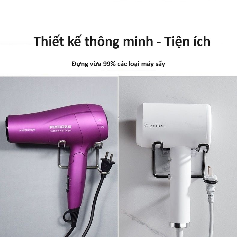 Giá Để Máy Sấy Tóc Kệ Nhà Tắm Treo Máy Sấy Inox 304 Dán Tường Thông Minh