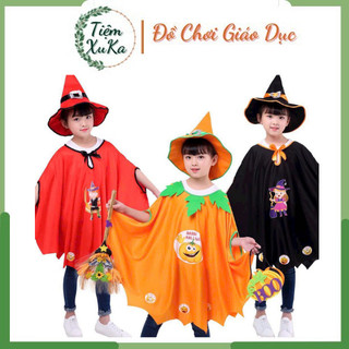 Áo Choàng Bí Ngô + MŨ NHỌN Hóa Trang halloween Dễ Thương Cho Bé