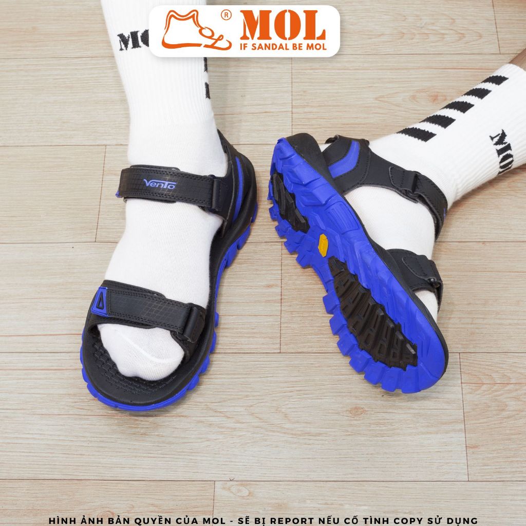 Sandal nam chính hãng hiệu Vento 2 quai ngang NV8601XD màu đen phối xanh dương