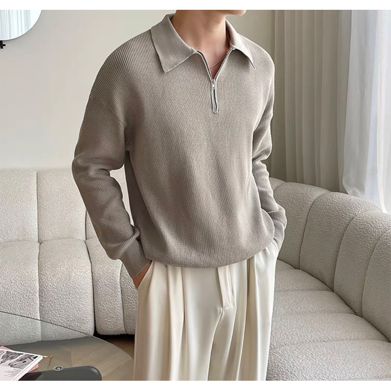 > Áo sweater tay dài cổ V kiểu polo phong cách Hàn quốc dành cho nam mùa thu