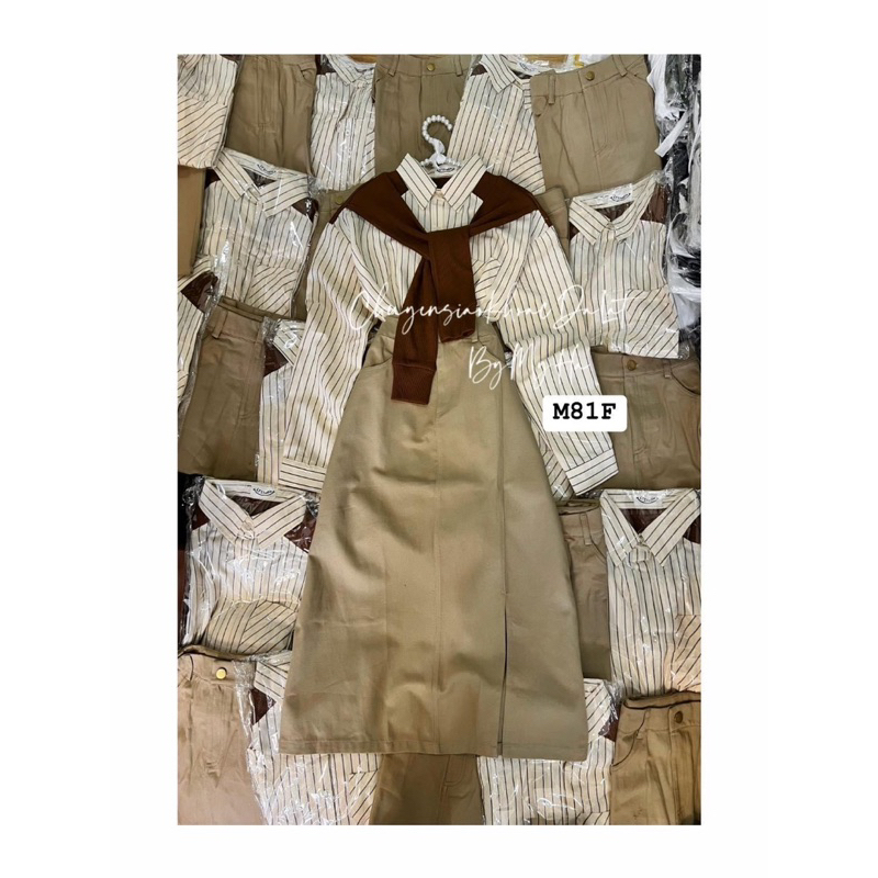 SET 3 MÓN / SƠ MI SỌC + KHĂN + VÁY NÂU