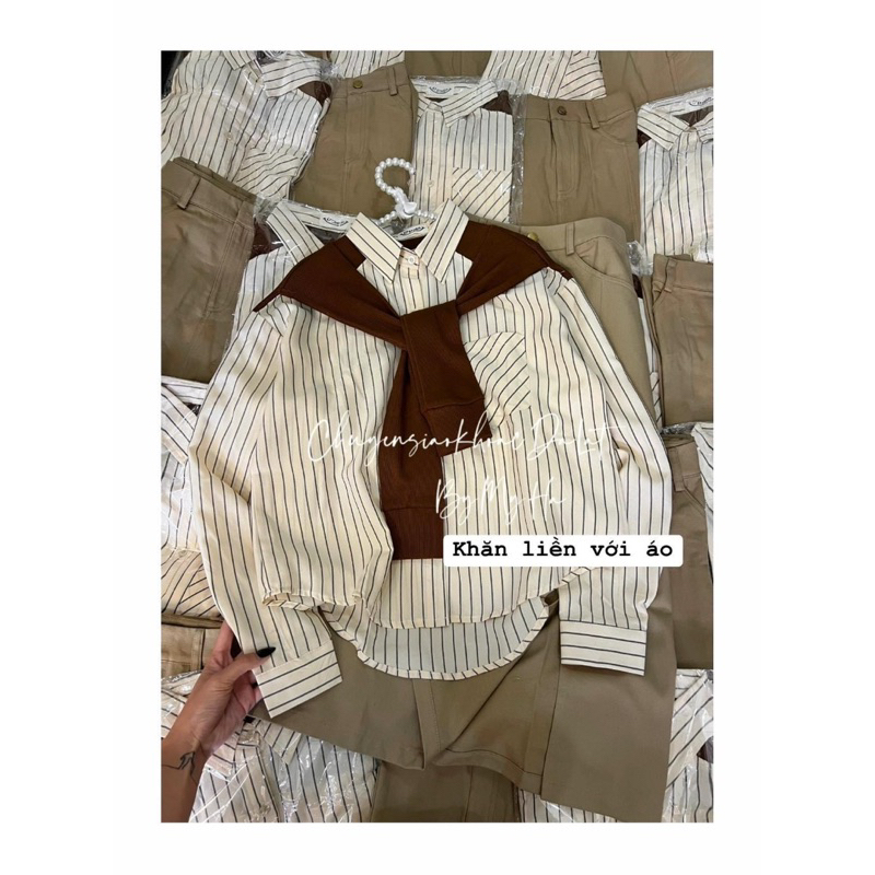 SET 3 MÓN / SƠ MI SỌC + KHĂN + VÁY NÂU