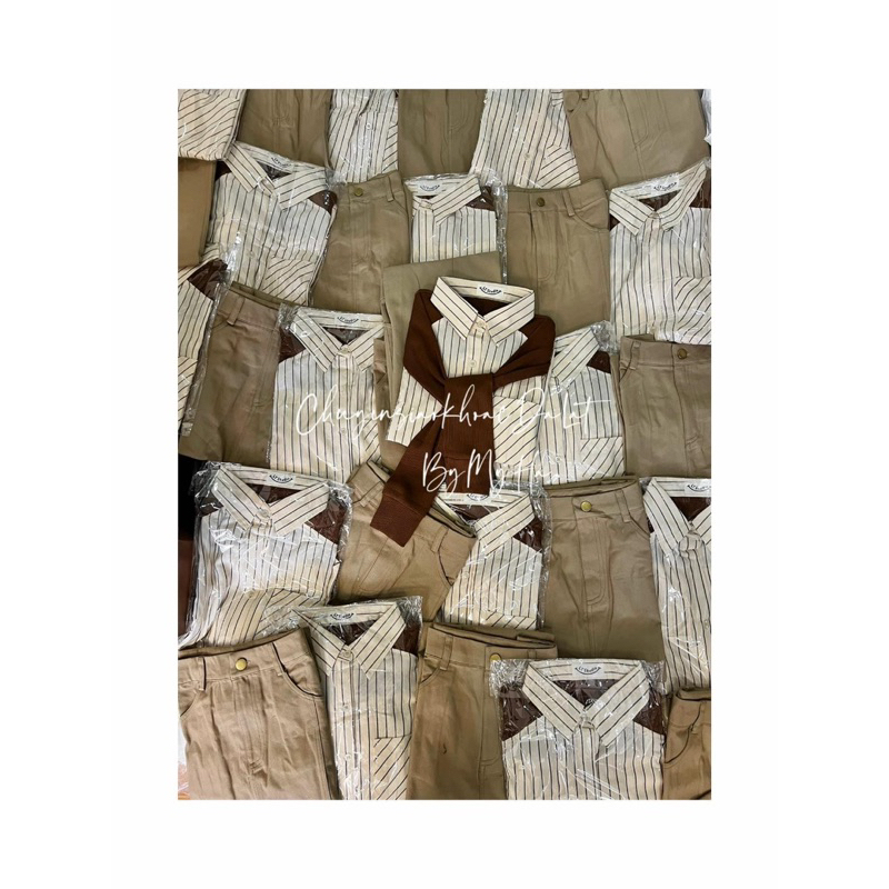 SET 3 MÓN / SƠ MI SỌC + KHĂN + VÁY NÂU