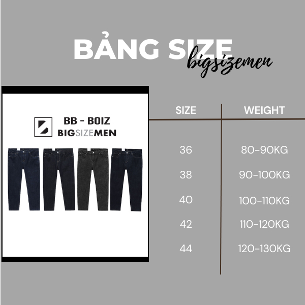 BIGSIZE - Quần jean dài BB - Boiz xanh trơn form bigsize 80kg - 130kg - Mã JD230801/JD230802/JD230803/JD230804