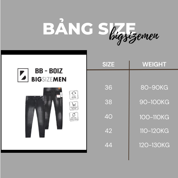 BIGSIZE - Quần jean nam BB - BOIZ form BIGSIZE 95KG - 130KG - cách điệu, túi hộp