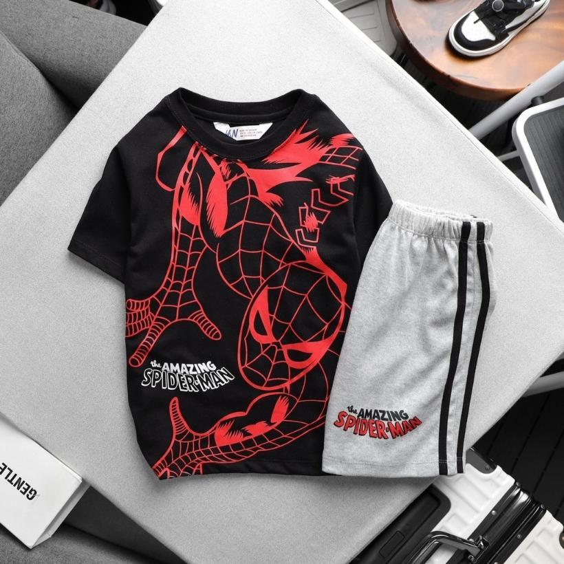 Bộ bé trai nhí TOMSHOP, hoạ tiết người nhện - Bo cổ chắc chắn, form dáng gọn gàng