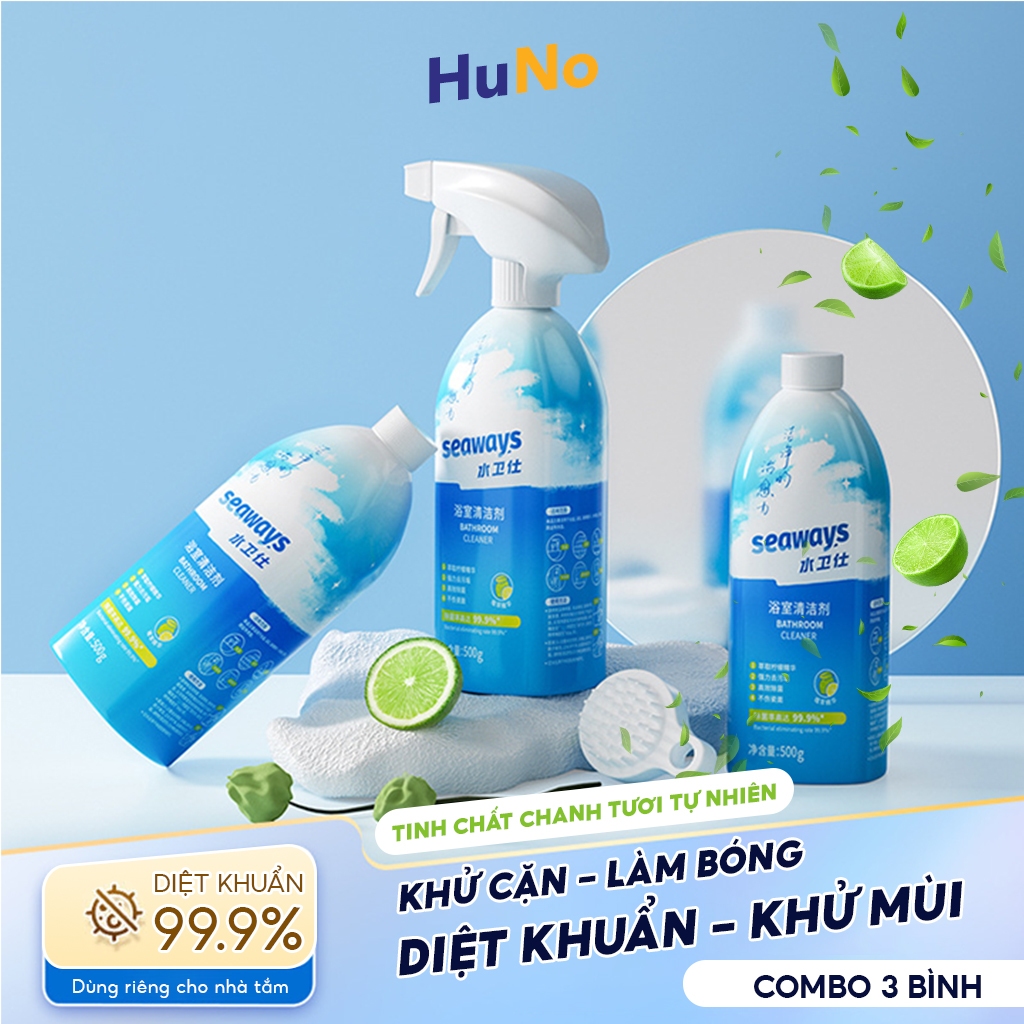 Tẩy Cặn Canxi Nhà Tắm Đa Năng,Tẩy Kính, Vòi Sen, Bồn Sứ, Chậu Tắm, Gạch Men, Chống Ăn Mòn Inox HUNO NT1