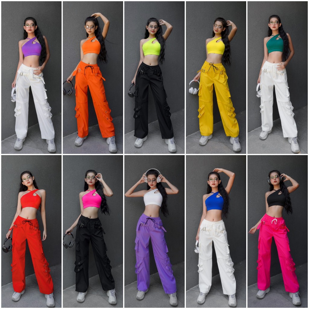 Bộ bra dây vai giọt nước(kèm đệm), quần oze chất kaki tập gym, aerobic, nhảy, zumba, đồng phục nhóm nữ
