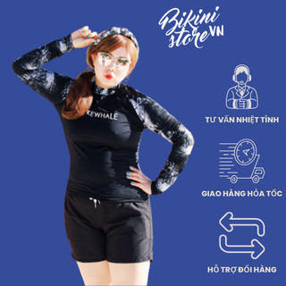 BikiniStoreVn : Đồ bơi tay dài big size S15 - Đồ tắm biển nữ big size 70kg 80kg 90kg kín đáo - Đồ bơi dài tay quần lửng