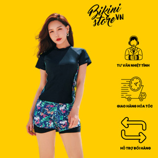Bikinistorevn : đồ bơi tay ngắn quần đùi 2 lớp big size b67 - đồ bơi big size nữ 70kg 80kg 90kg - đồ tắm biển nữ kín đáo