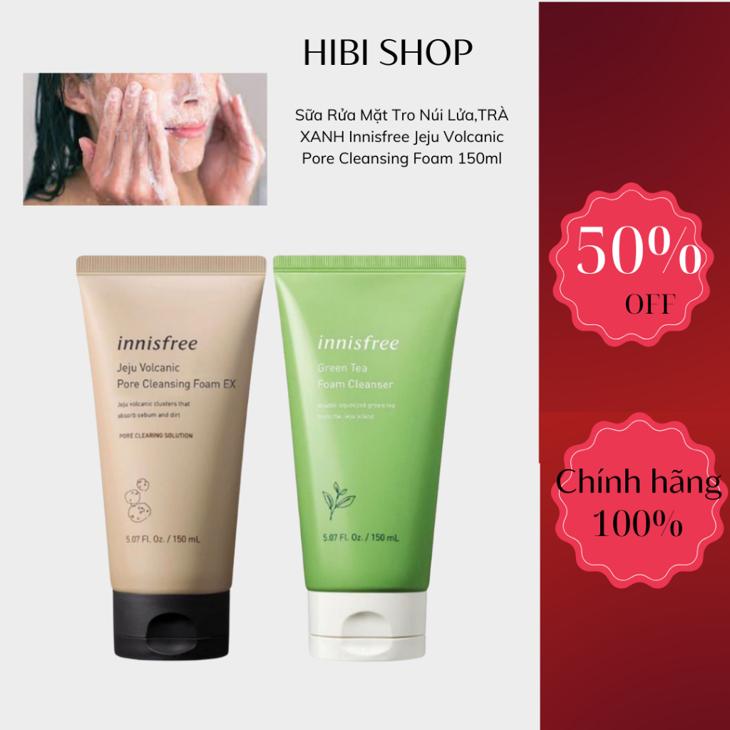 Sữa Rửa Mặt Tro Núi Lửa,TRÀ XANH GIẢM Đầu Đen, Bã Nhờn Innisfree Jeju Volcanic Pore Cleansing Foam 150ml
